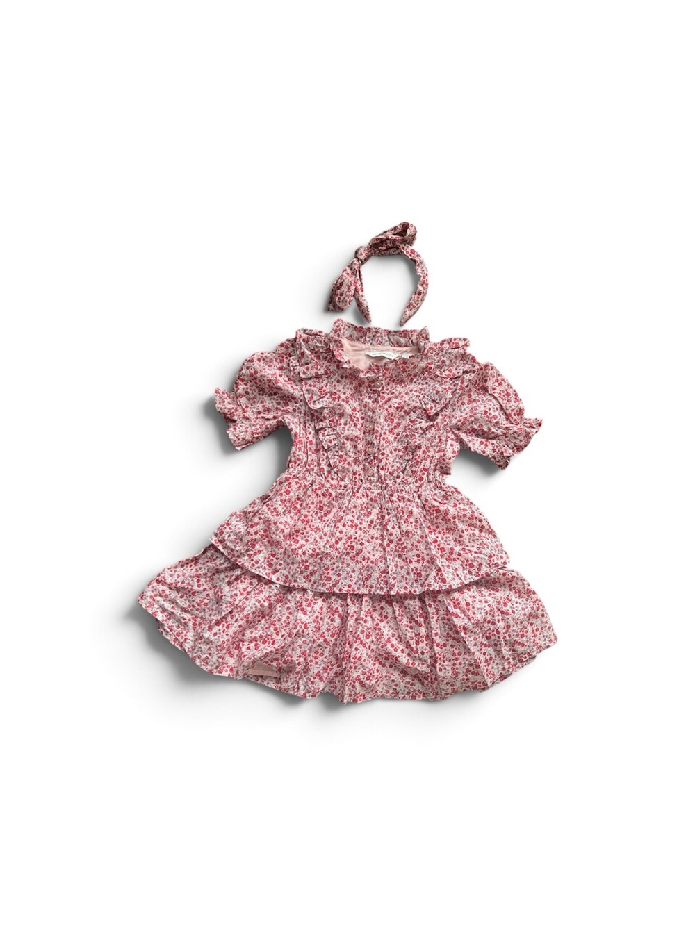 Girls Pink Floral Tiered Dress with Matching Headband